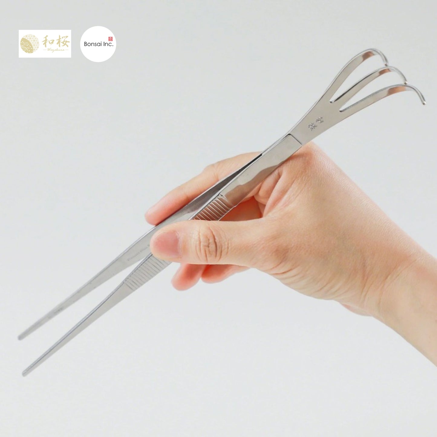 Wazakura (Japan) Bonsai Curved Tip Tweezer with Rake 8.6"(220mm)