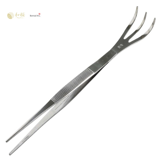 Wazakura (Japan) Bonsai Curved Tip Tweezer with Rake 8.6"(220mm)