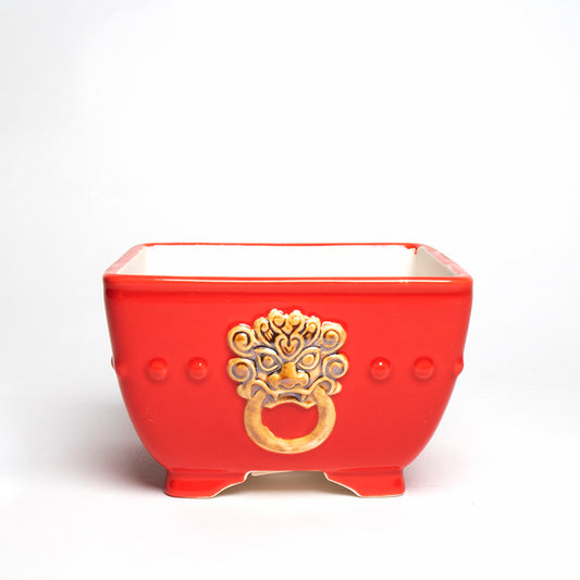 Square Pots with Lion Head Door Knocker